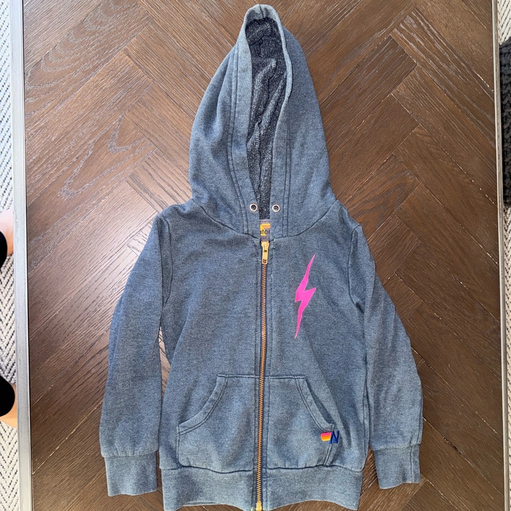Aviator Nation Gray Hoodie with Pink Lightning